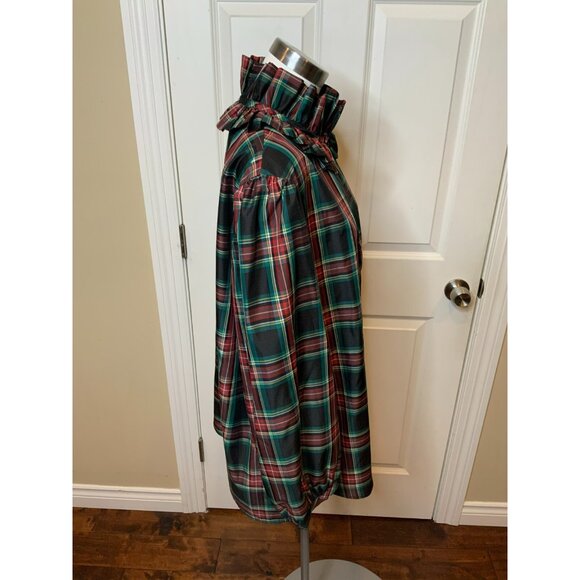 Tuckernuck Green Red Tartan Plaid Ruffle Collar Bouvier Blouse $168 Size 3XL - Picture 4 of 7